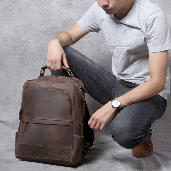 New Retro Crazy Horse Leather Men's Leather Backpack - Image 3