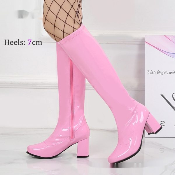 Patent Leather Stretch Chunky Heel All-matching Middle Boots - Image 9