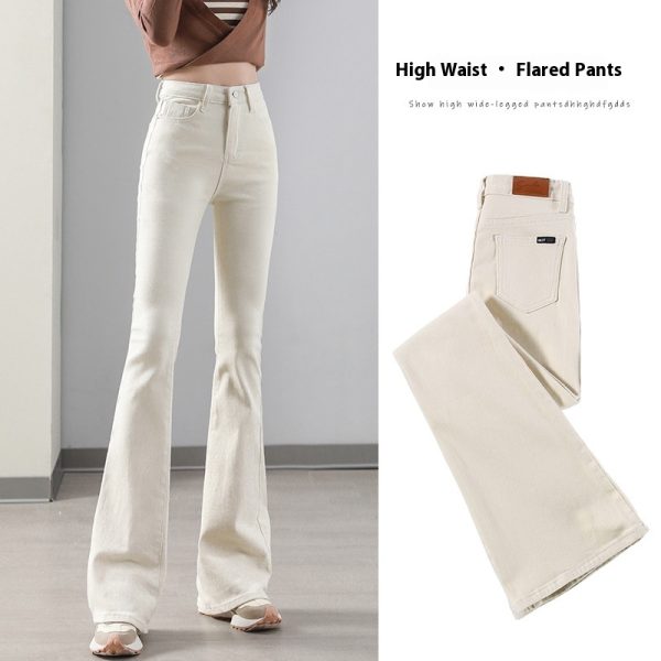 Weila Fleece Padded Jeans Female High Waist Flared Pants - Image 2