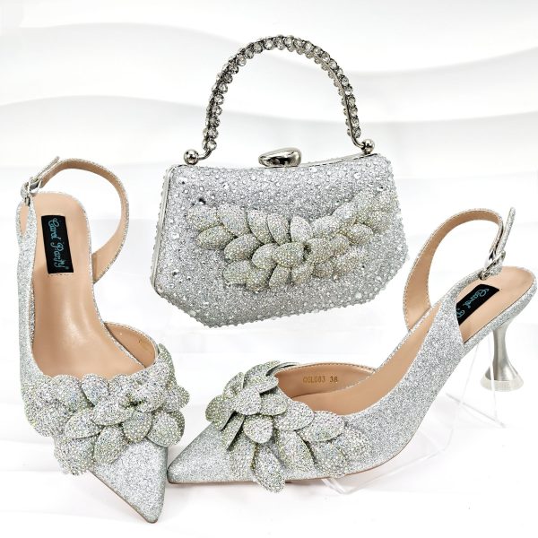 Cross-border Ladies Party Shoes Bag Set Handmade Leaf Decorative Wine Glass Heel - Image 2