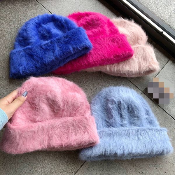 Plush Gentle Rabbit Fur Knitted Pile Heap Cap