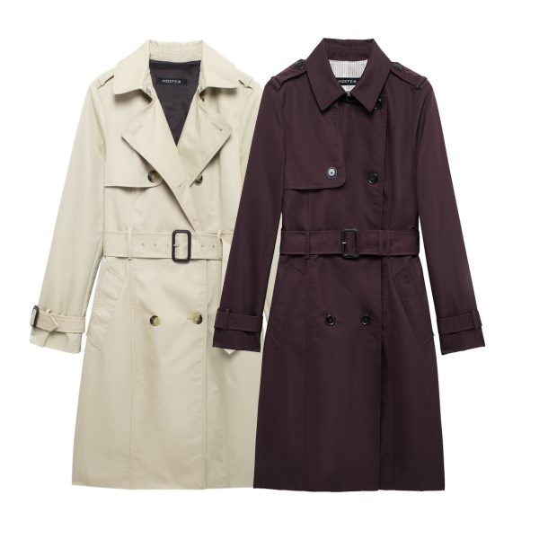 Retro Double-breasted Slim-fit Long-sleeved Lapel Versatile Trench Coat