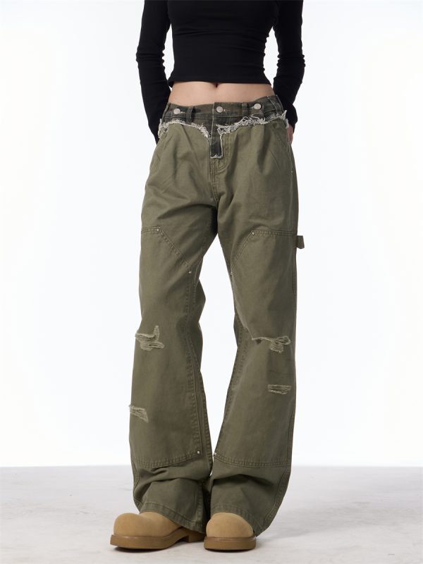 Ripped Cargo Jeans Straight Logging Casual Trousers - Image 6