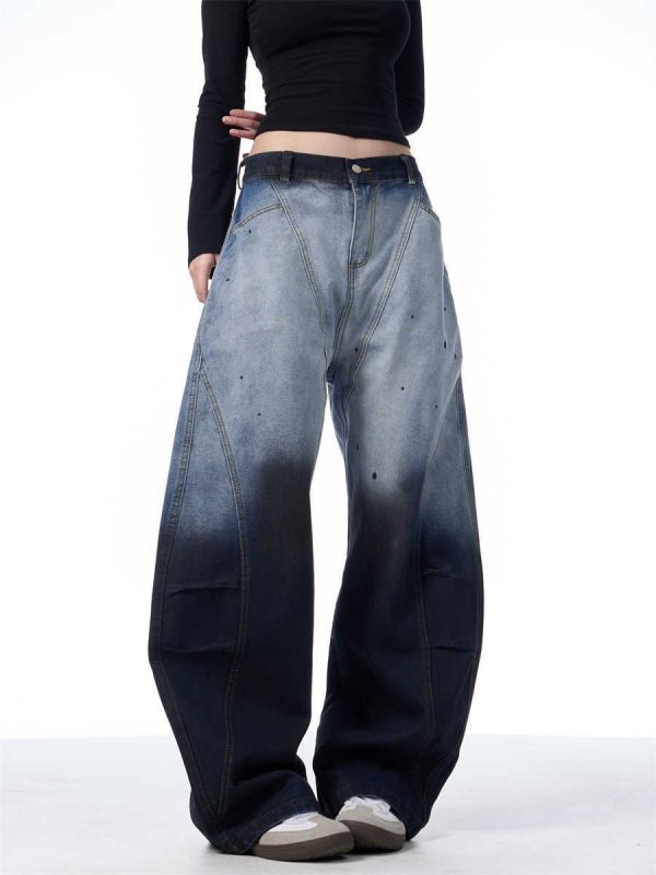 Gradient Tie-dye Machete Jeans Women's Wide-leg Trousers - Image 3