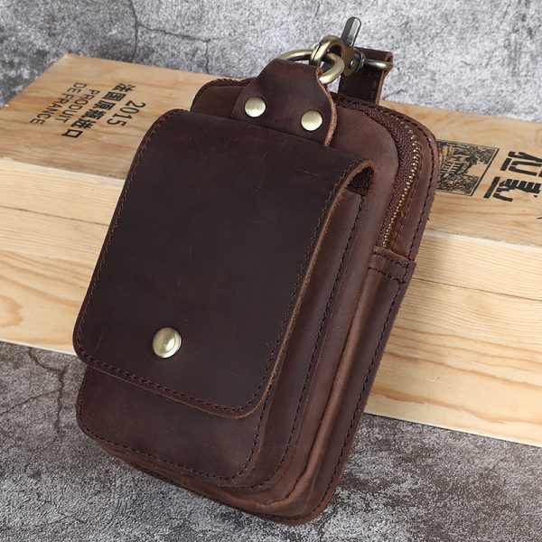 Crazy Horse Leather Men's Belt Bag First Layer Cowhide Mobile Phone Waist Of Trousers Pannier Bag