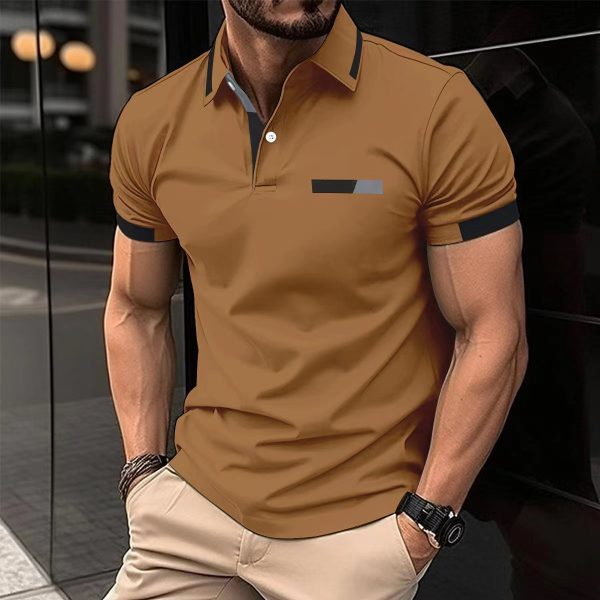 Men's Casual Polo Shirt Chest Faux Pocket Lapel Button Business T-shirt - Image 2