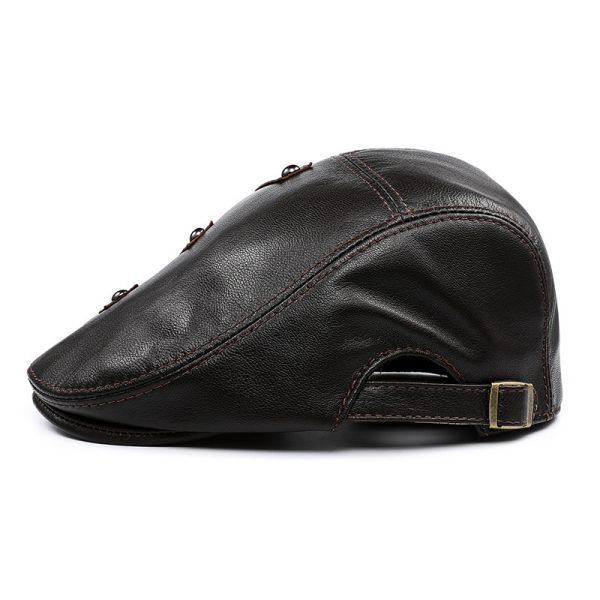 Autumn And Winter Genuine Leather Men's Middle-aged And Elderly Duck Tongue Korean Workers Monochrome Beret - Image 5