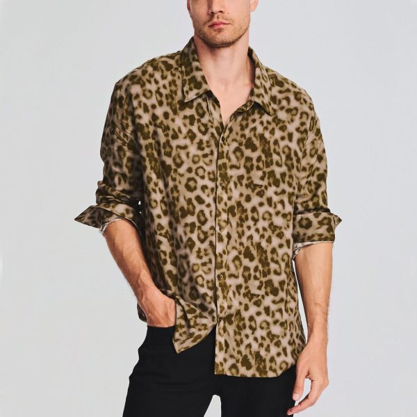 Men's Leopard Print Plus Size Printed Long Sleeve Loose Casual Shirt