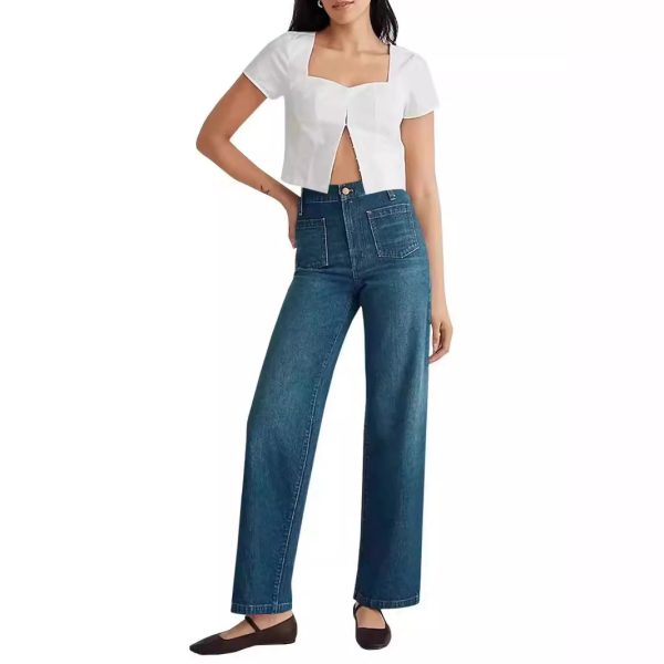 Washed Women's Jeans Wide Leg Trousers Square Pocket - Image 2