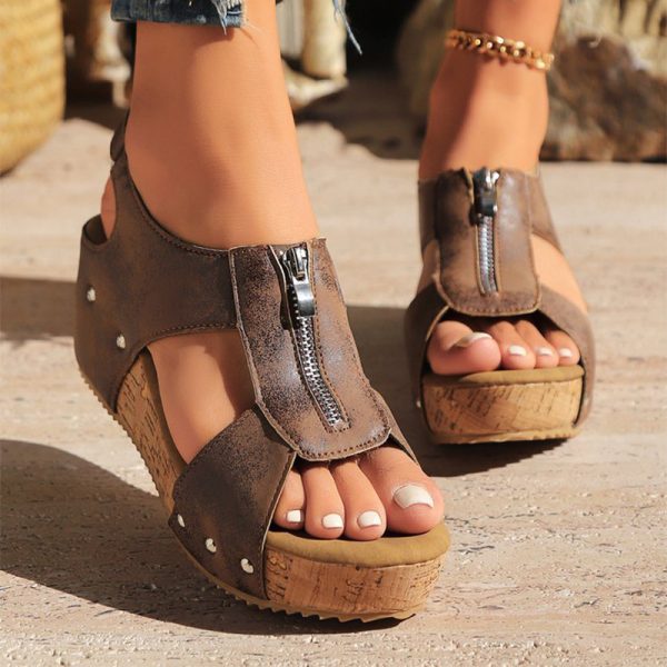 Summer Zipper Wedges Sandals Women's Lightweight Height Increasing Shoes Fashion Casual Sandals - Image 7