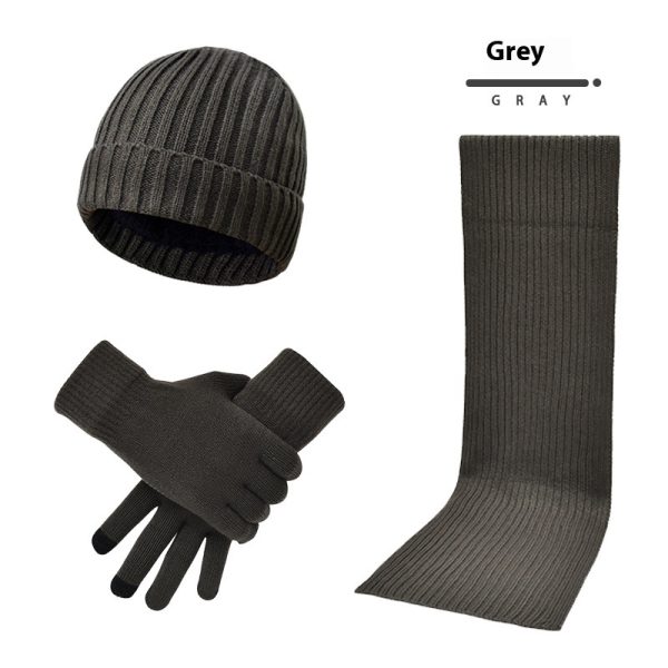 Men's And Women's Knitted Thickened Warm Wool Hat Scarf Gloves Three-piece Set - Image 5