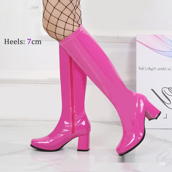 Patent Leather Stretch Chunky Heel All-matching Middle Boots - Image 10