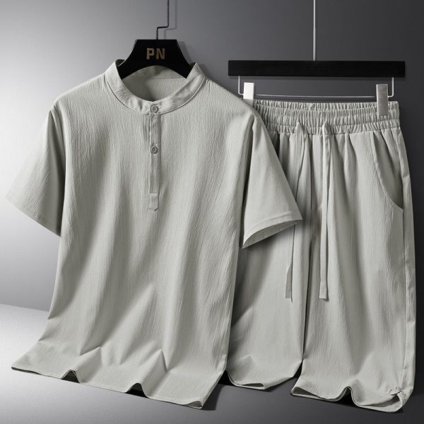 Men's National Style Cotton And Linen Casual Shorts Short Sleeve Two-piece Set - Image 2