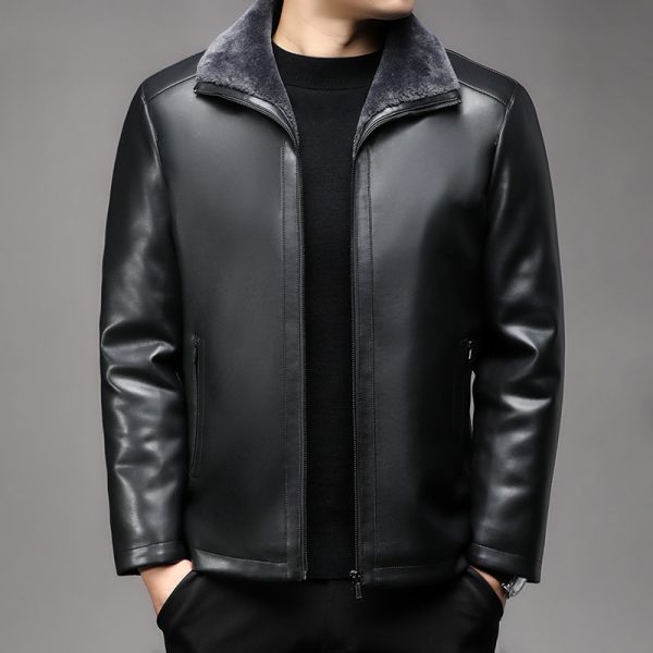 Jacket Business Warm Fur Lapel Fur Integrated Fleece-lined Thickened Leather Coat - Image 5