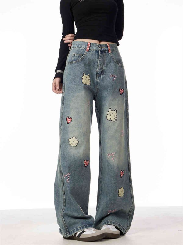 Jeans Female Lamb Embroidery Retro Straight-leg Pants - Image 7