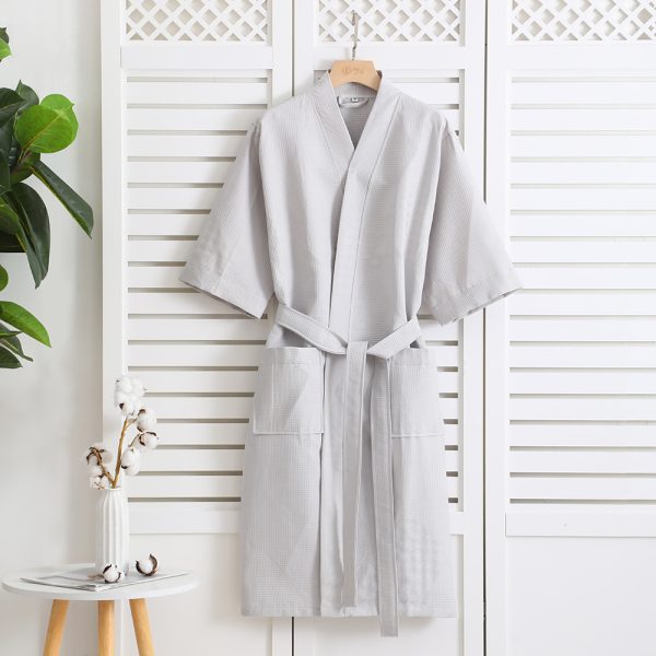 Cotton Single-layer Yarn Bathrobe Spring Summer Cropped Sleeves Mid-length Bathrobe - Image 7