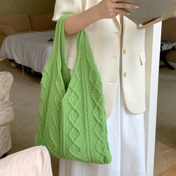 Portable Retro Hollow Knitted Woolen Yarn Bag Shoulder Tote Bag