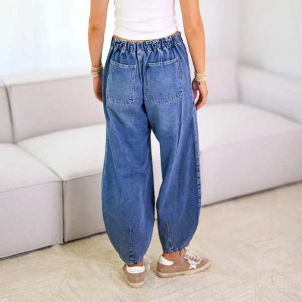 Fashion Lace-up Jeans Pants With Pockets Casual Loose Trousers For Women - Image 3