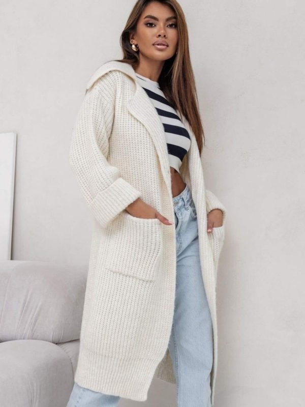 Mid-length Padded Lapel Pocket Loose Knitted Cardigan Sweater - Image 9