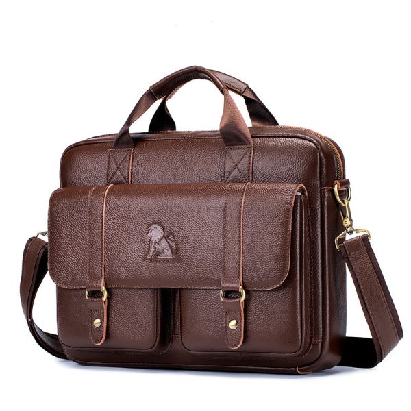 Cowhide Men's Briefcase Business Large Capacity Handbag - Image 5