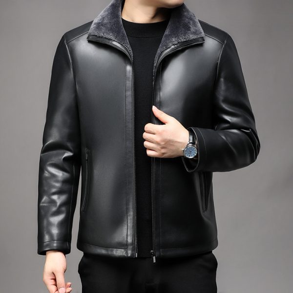 Jacket Business Warm Fur Lapel Fur Integrated Fleece-lined Thickened Leather Coat - Image 2