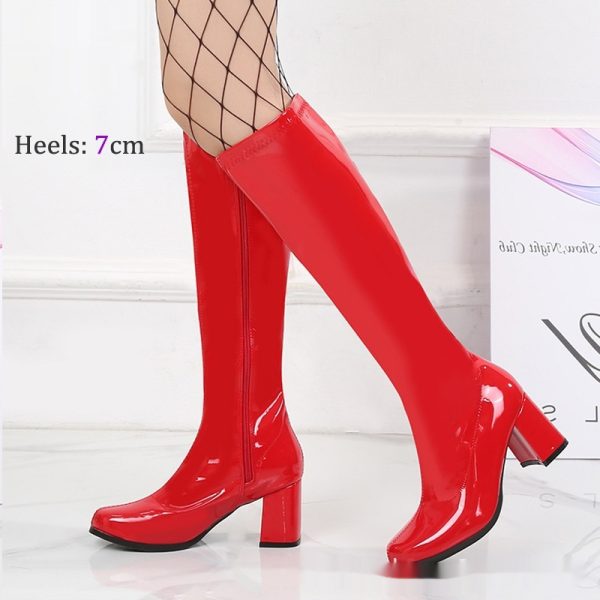 Patent Leather Stretch Chunky Heel All-matching Middle Boots