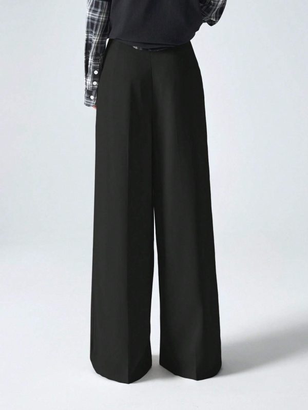 Minimalana Casual Versatile Solid Color High Waisted Wide Leg Pants - Image 4