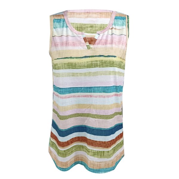 Ladies' V-neck Tie Dye Sleeveless Rainbow Colored Striped Print Proud Moon Tank Top Vest - Image 3