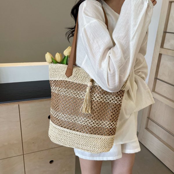 Summer Stripe Straw Sholder Bags With Tassel Pendant Fashion Large Capacity Seaside Vacation Beach Bags - Image 5