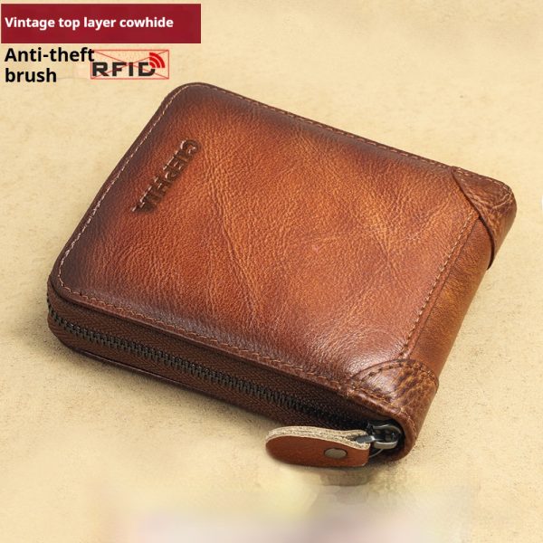 Men's Wallet Leather Short Anti-theft Swiping Zipper Multifunctional - Image 3