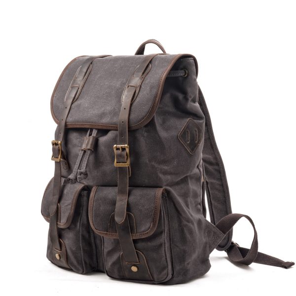 Travel Backpack Canvas Stitching Crazy Horse Leather - Image 7