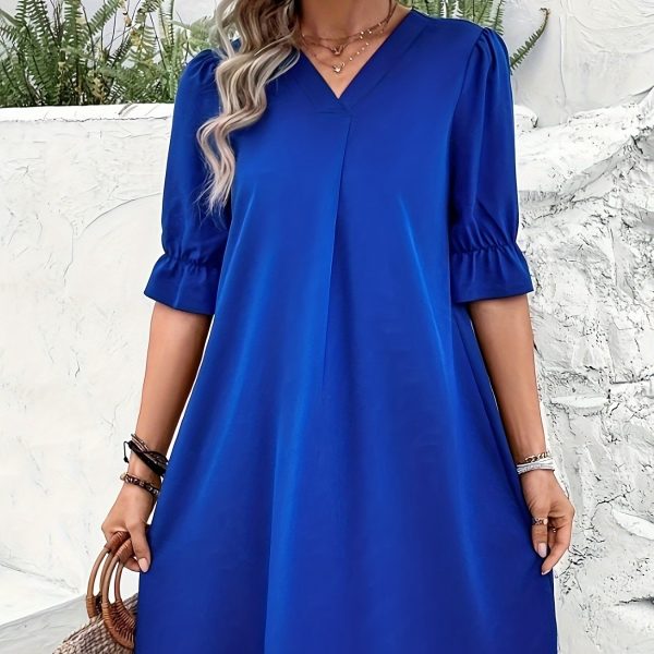 Elegant Color Short Sleeve Dress For Spring  Summer Women's Clothing