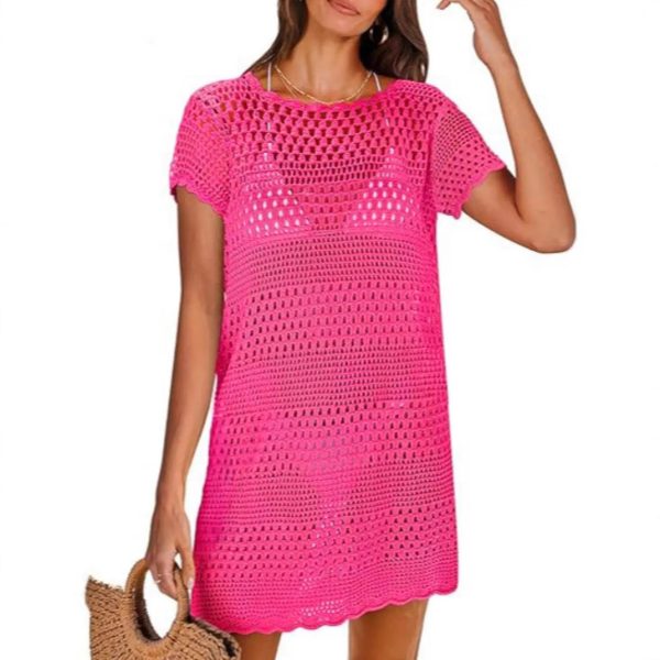 Knitted Short Sleeve Cutout Blouse Women's Swimming Vacation - Image 4