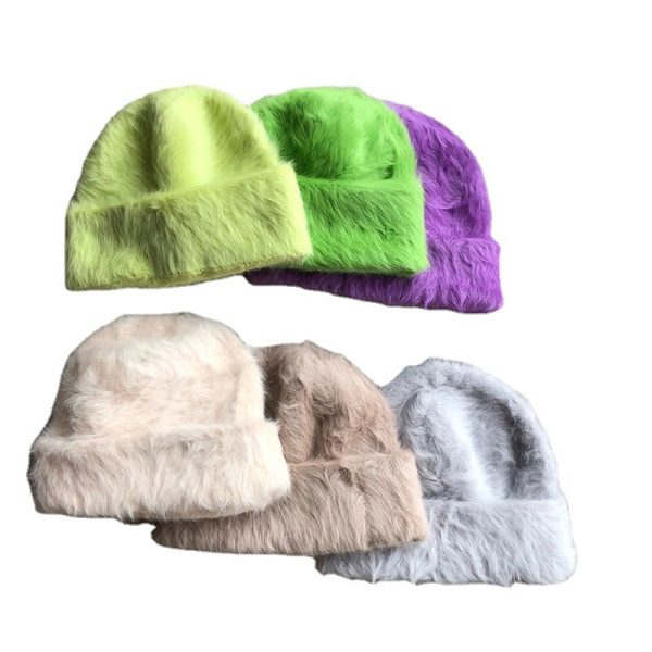 Plush Gentle Rabbit Fur Knitted Pile Heap Cap - Image 2