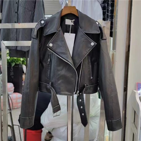 Hong Kong Style Retro Coat Women's Short Spring And Autumn New Casual Pop Motorcycle PU Leather Jacket - Image 2