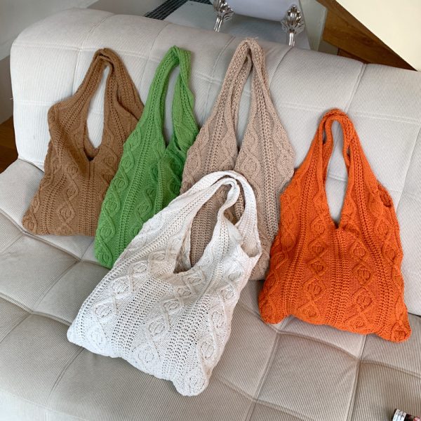 Portable Retro Hollow Knitted Woolen Yarn Bag Shoulder Tote Bag - Image 4