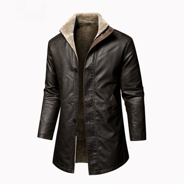 Men's Leather Extended Plus Size Men's PU Leather Coat - Image 3