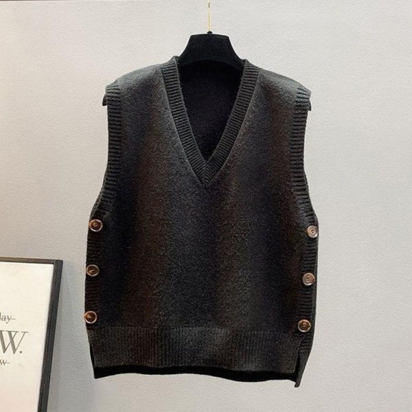 European And American Retro V-neck Knitted Vest Women's Spring Autumn Outerwear