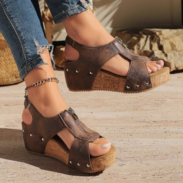 Summer Zipper Wedges Sandals Women's Lightweight Height Increasing Shoes Fashion Casual Sandals - Image 6