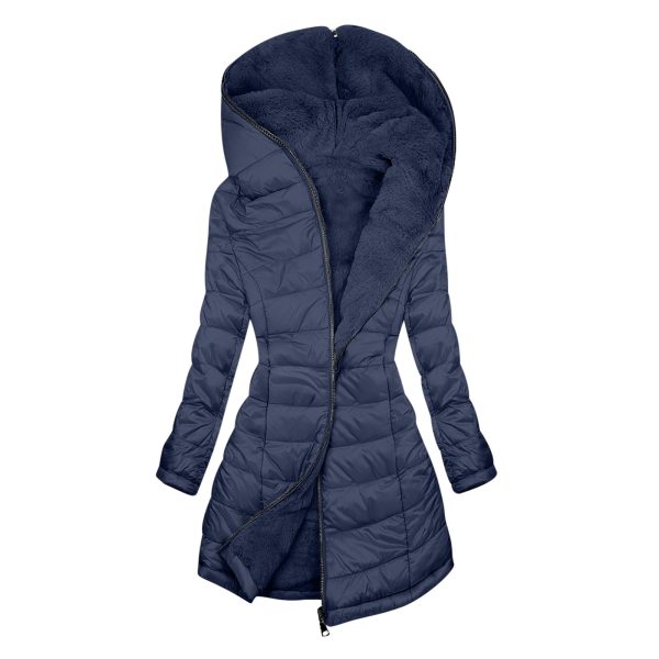 European And American Zipper Outer Wear Hooded Warm Fleece-lined Mid-length Winter Women's Coat - Image 7