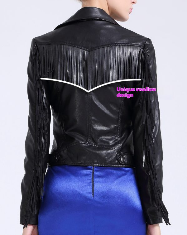 European And American Tassel Oblique Zipper Leather Women's Slim Coat Motorcycle Street - Image 4