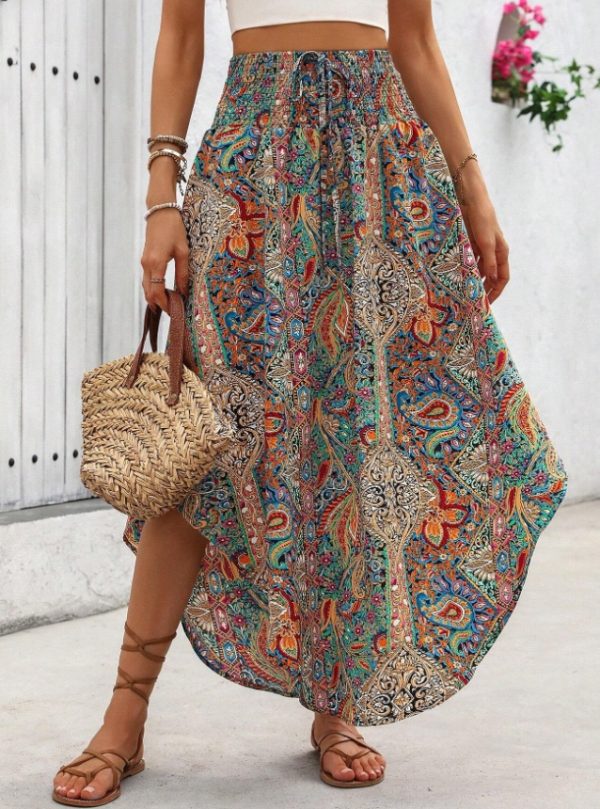 Women Contrast Color Print Random Cut Skirt - Image 2