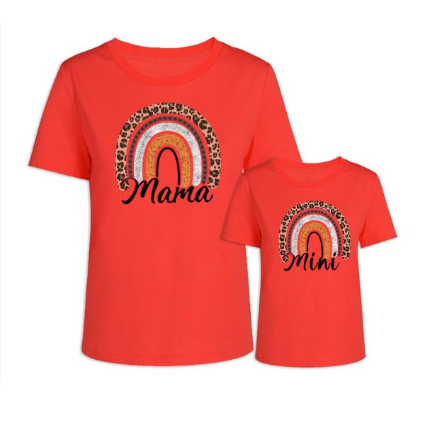 Valentine's Day Mother-daughter Matching Outfit Mom And Daughter European And American Summer Casual Trend New Rainbow Letter Print Short-sleeve - Image 4