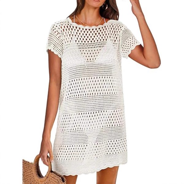 Knitted Short Sleeve Cutout Blouse Women's Swimming Vacation - Image 2