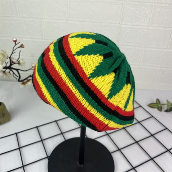 Hand Crocheted Wool Beret Jamaica Colorblock Knit - Image 2