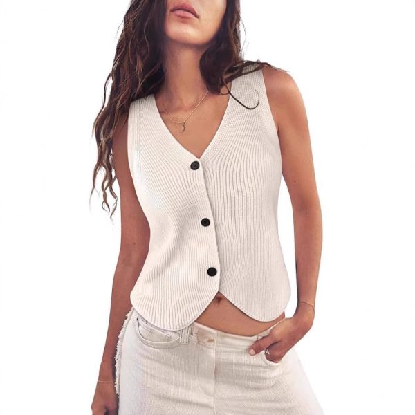 European And American Spring And Summer Women's Knitted Vest Top V-neck - Image 5