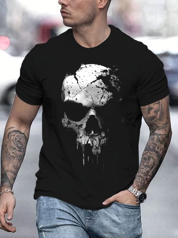 A Novel And Cool Top For Men To Wear Outdoors In Summer, Featuring A 3D Digital Shattered Skull Pattern And A Round Neck Short Sleeved T-shirt - Image 3