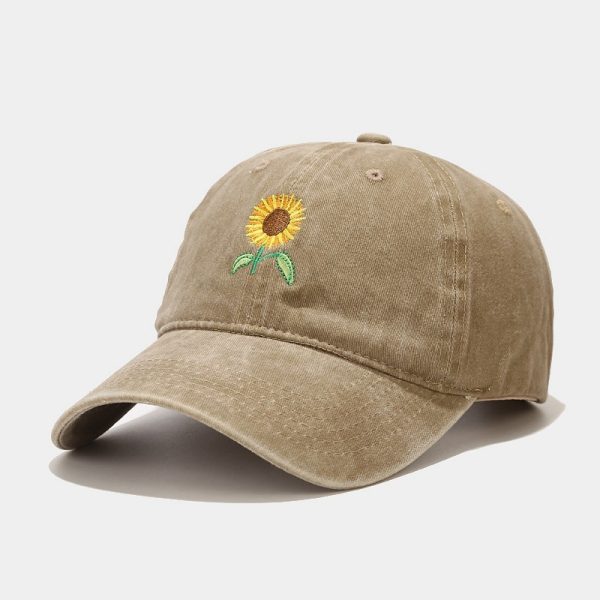 Washed-out Vintage SUNFLOWER Embroidered Peaked Cap Outdoor Travel - Image 7