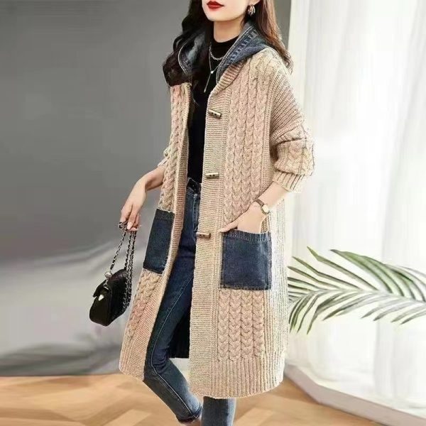 Spring And Autumn Cardigan Mid-length Loose Western Style Outer Wear Hooded Knitted Top - Image 6