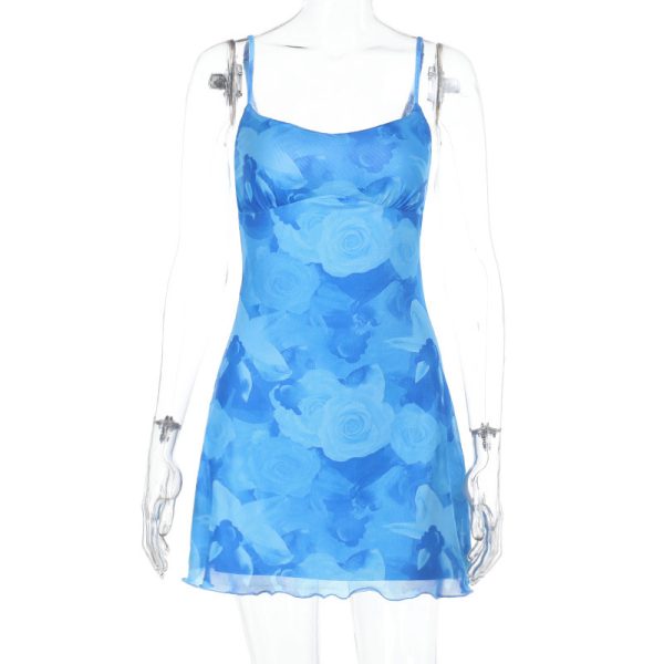 Waist-tight Hip Skirt Mesh Printing Slip Dress - Image 6